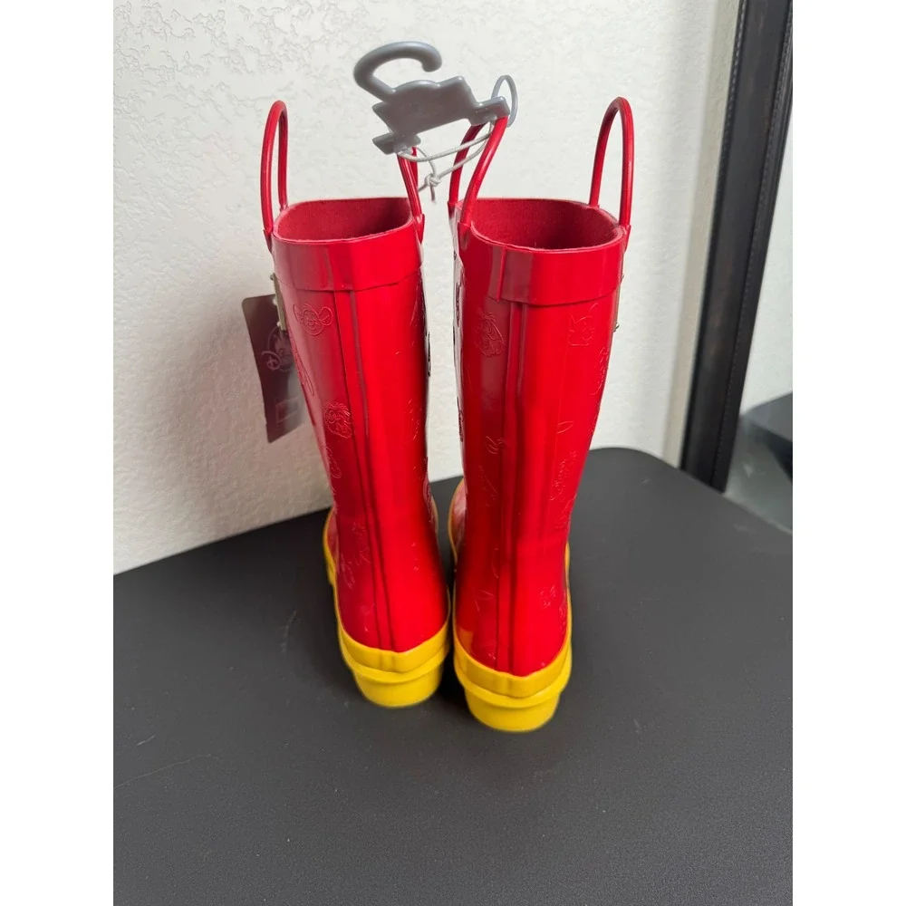 Disney Winnie the Pooh Rain Boots Womens 7 Red Yellow Embossed Character New